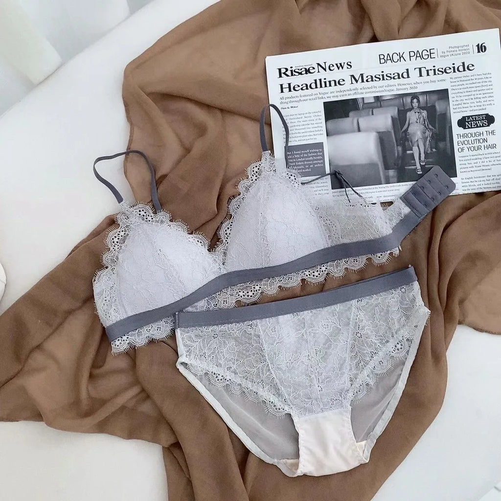 Full Lace Triangle Cup Candy Color Young Girls Dress Intimates Small Bra And Panty Fashion Woman Comfortable Thin Cotton Underwe