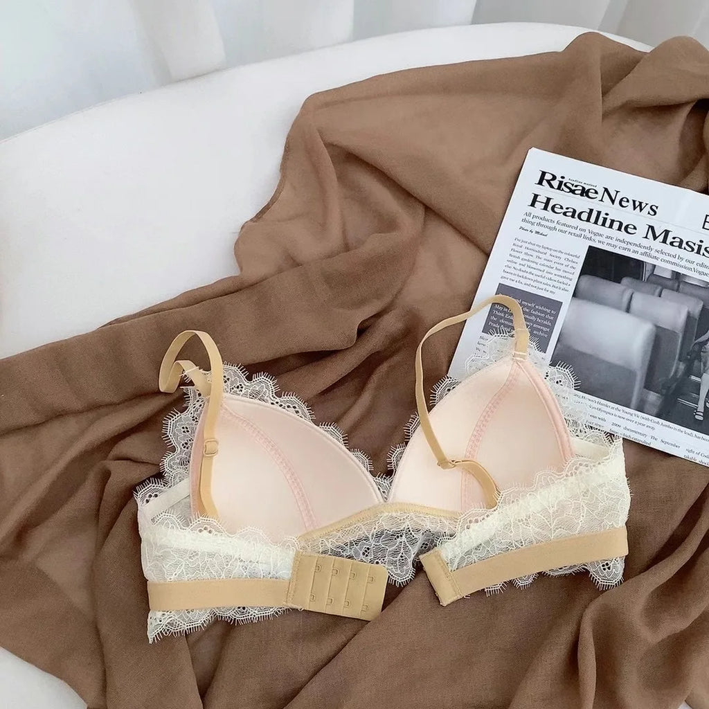 Full Lace Triangle Cup Candy Color Young Girls Dress Intimates Small Bra And Panty Fashion Woman Comfortable Thin Cotton Underwe