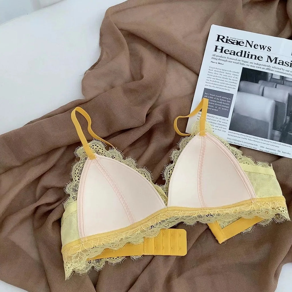 Full Lace Triangle Cup Candy Color Young Girls Dress Intimates Small Bra And Panty Fashion Woman Comfortable Thin Cotton Underwe