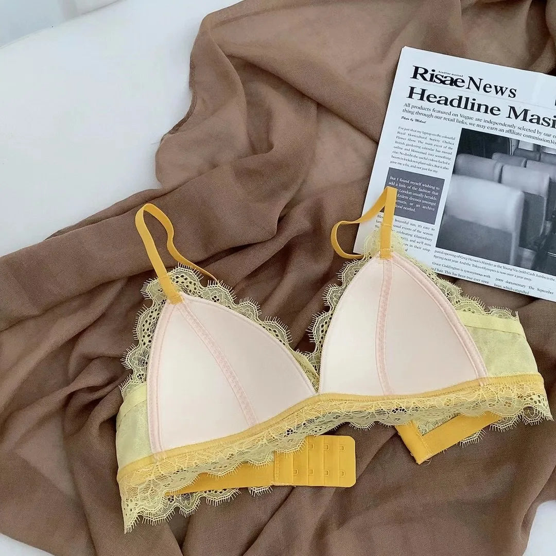Full Lace Triangle Cup Candy Color Young Girls Dress Intimates Small Bra And Panty Fashion Woman Comfortable Thin Cotton Underwe