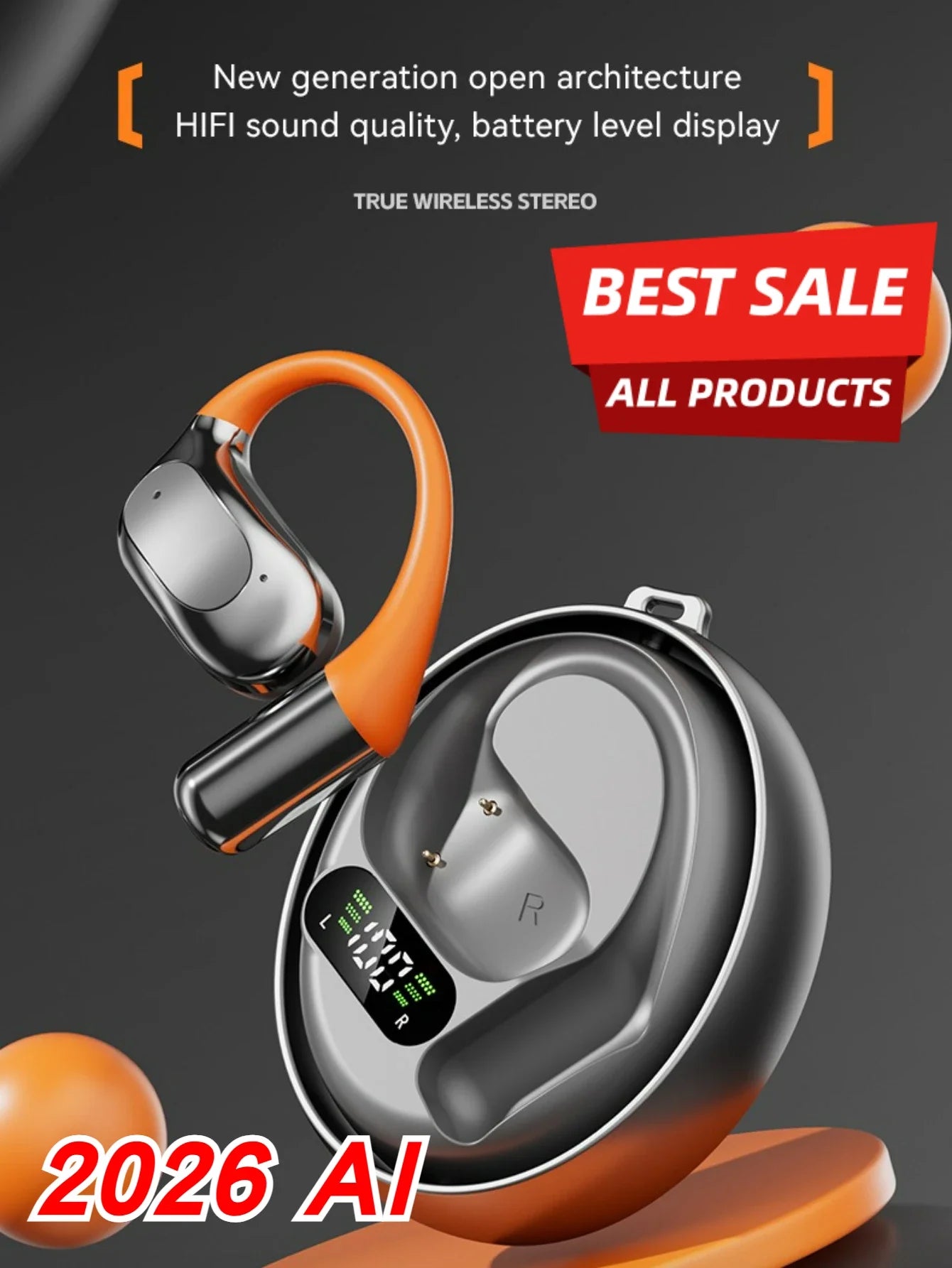 Wireless Translator Headset 144 Languages Real Time AI Translation Bluetooth Earphone Clip on Design for Worldwide Travel