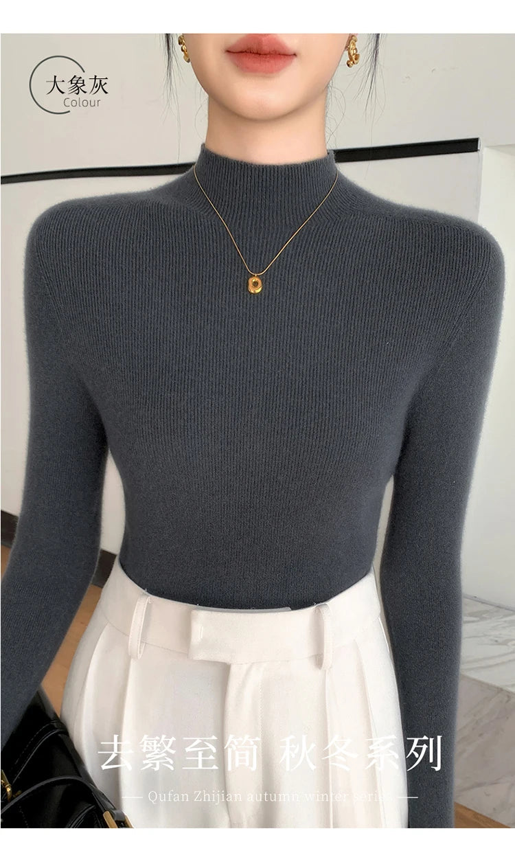Fashion Woman Autumn Winter Sweater Elegant Female Merino Wool Knitwear Slim Pullover Cashmere Lady Long Sleeve Clothing Tops