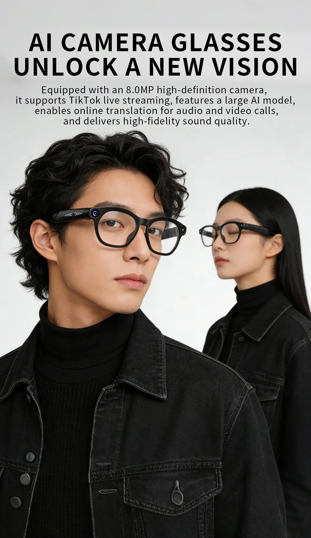 New Fashionable Smart Glasses Intelligent AI Large Model 800W HD Camera 290mAh Battery AI Translation Smart Glasses Men Women