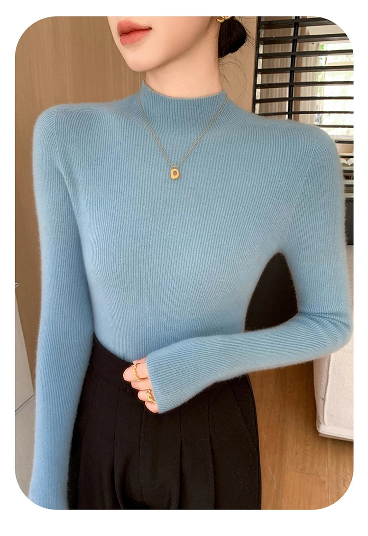 Fashion Woman Autumn Winter Sweater Elegant Female Merino Wool Knitwear Slim Pullover Cashmere Lady Long Sleeve Clothing Tops