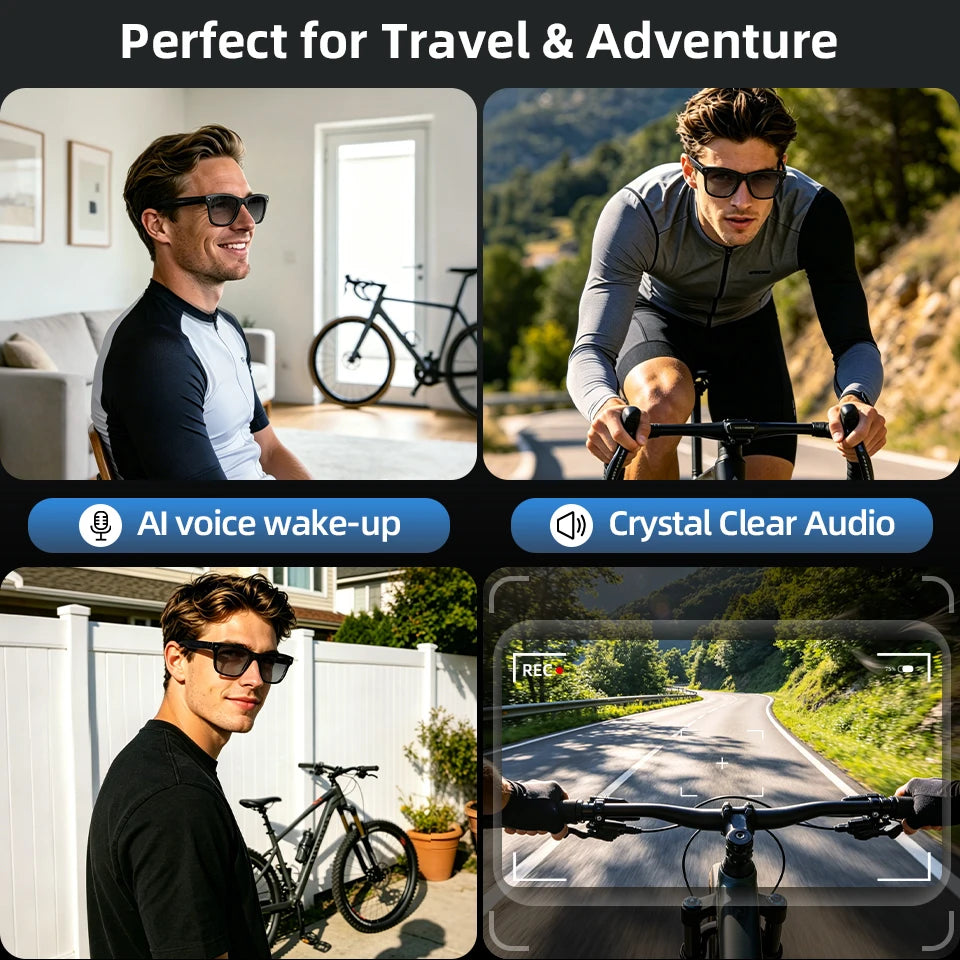 LIGE New AI Smart Glasses 1300W Pixel Camera 4K Video AI Translation Music Player BT Call Waterproof Color Change Sunglasses Men