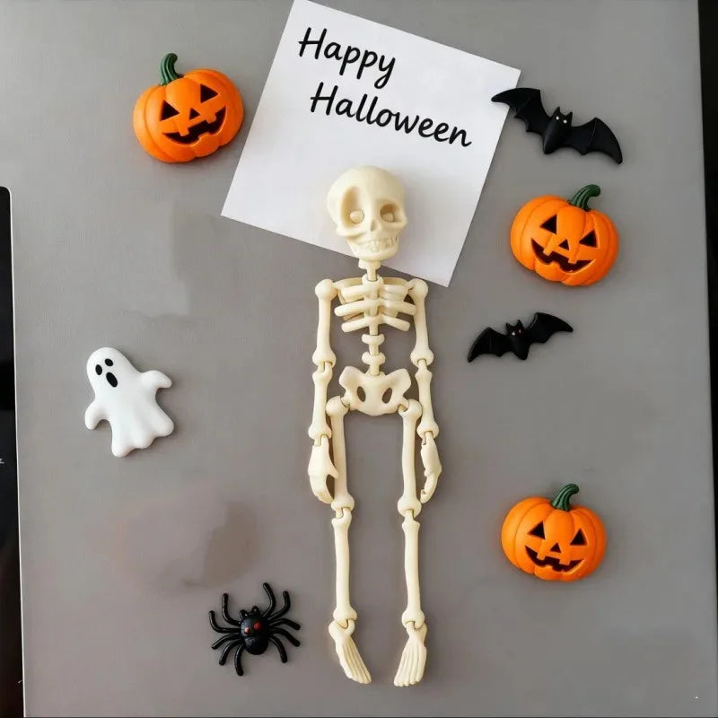 Halloween Fridge Magnets 3D Poseable Skeleton Magnet Movable Joints Refrigerator Decoration Creative DIY Ornament Halloween Gift