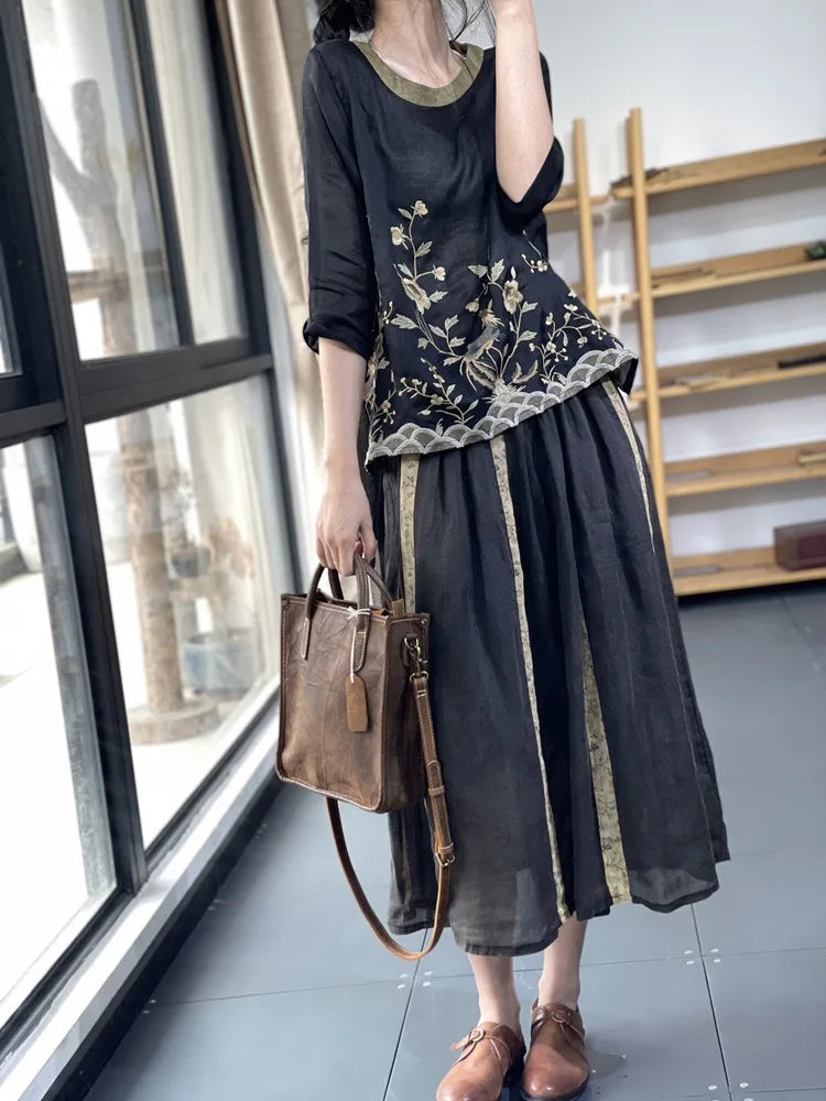 THHONE Summer Fashion Woman Tees 2025 Floral O-Neck T Shirt Tops Casual Vintage Patchwork Loose Embroidery Camisetas Top Mujer