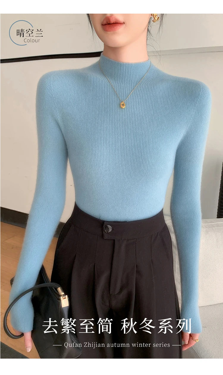 Fashion Woman Autumn Winter Sweater Elegant Female Merino Wool Knitwear Slim Pullover Cashmere Lady Long Sleeve Clothing Tops