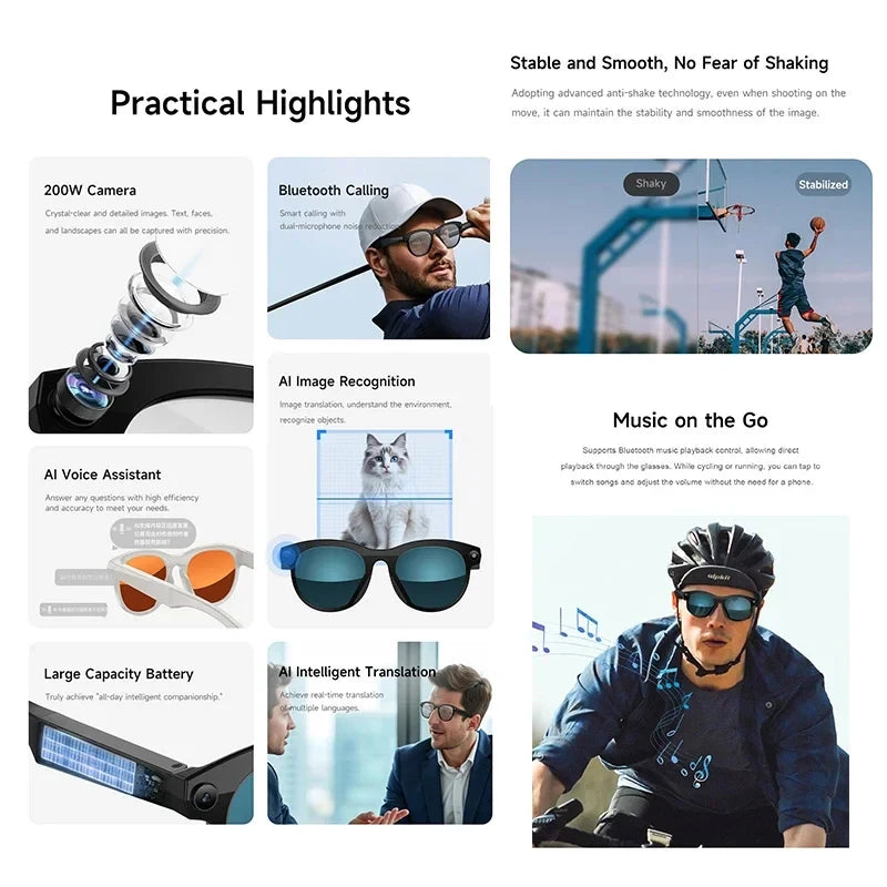 2026 New Smart Glasses  8MP Camera WiFi Bluetooth Touch Control IP65 Waterproof AI Translation Noise Cancelling AI Glasses Women