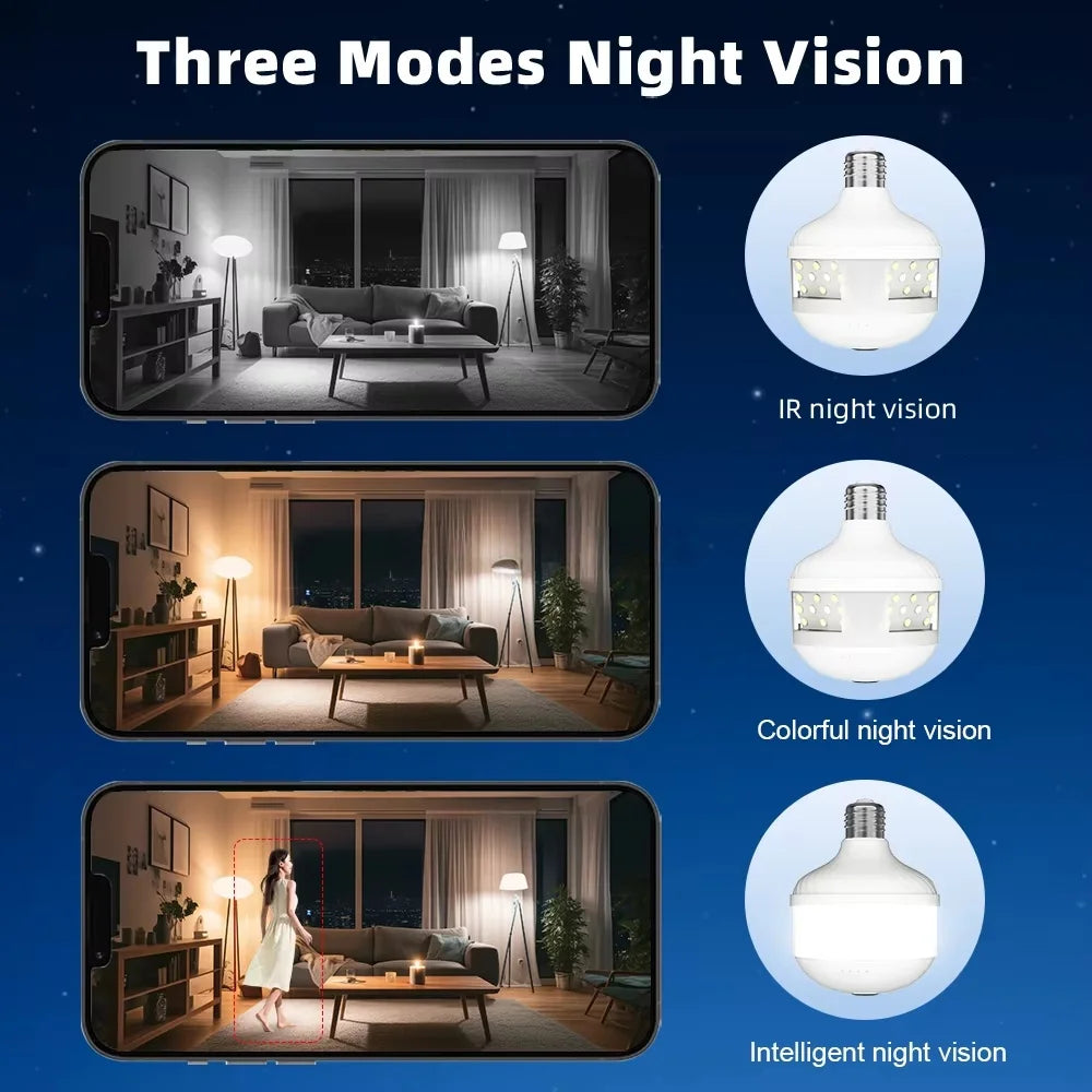 V380 PRO App Fisheye Len 360 Panoramic View E27 Socker Holder Bulb 3MP Camera Night Vision WiFi CCTV Camera