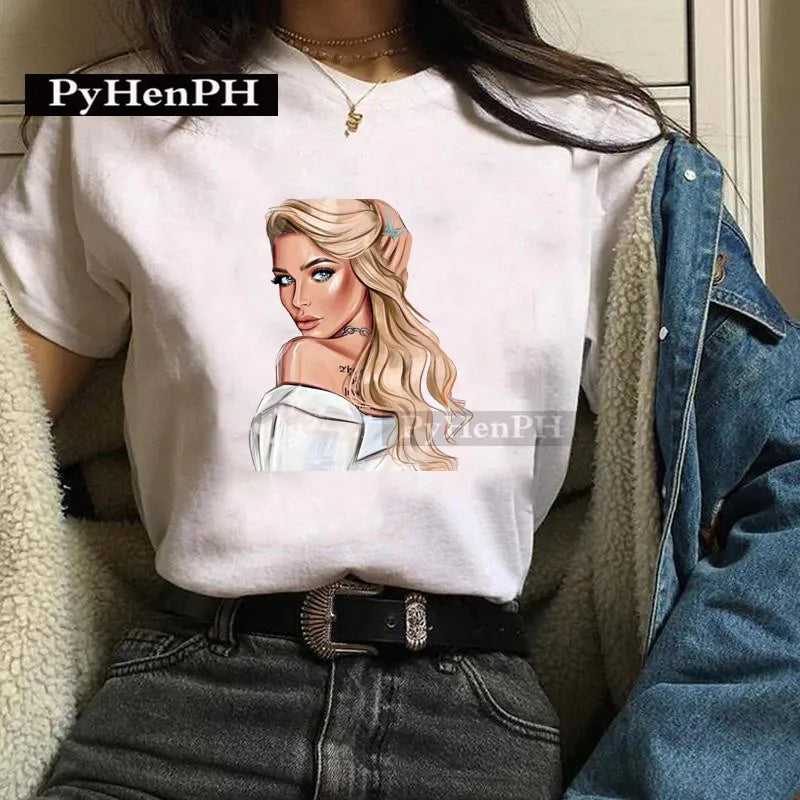 Fashion Girl T Shirt  A Stylish European and American Style Printed T-shirt Is A Great Summer Casual Friend for Women