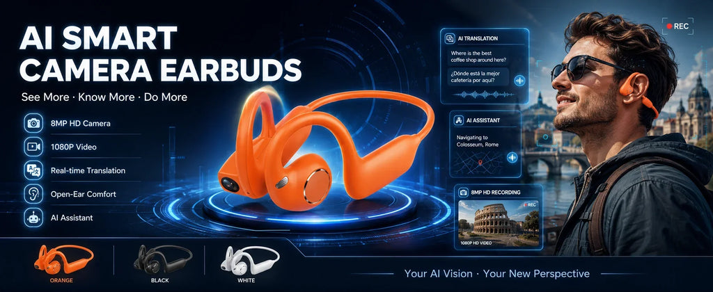 2026 AI Camera Headphones 8MP HD Photos 1080P Stabilized Video Real-Time Translation Voice Recording Bluetooth Calls Headphones