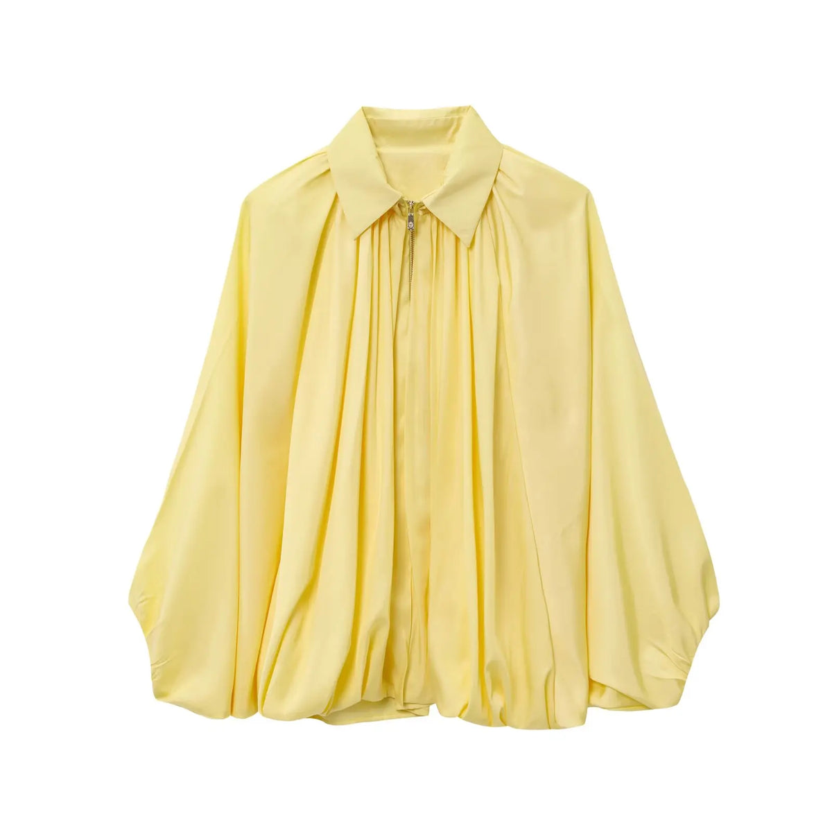 HH 2025 Fashion Woman Casual Zipper Design Solid Coat Spring Women Lapel Bat Sleeve Pleated Design Loose Jacket Top Mujer