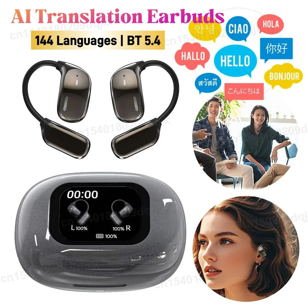 NEW Real Time AI Translation Earphones 144 Languages Translator Earbuds Wireless Bluetooth Headphones Ear Hook Smart Translator