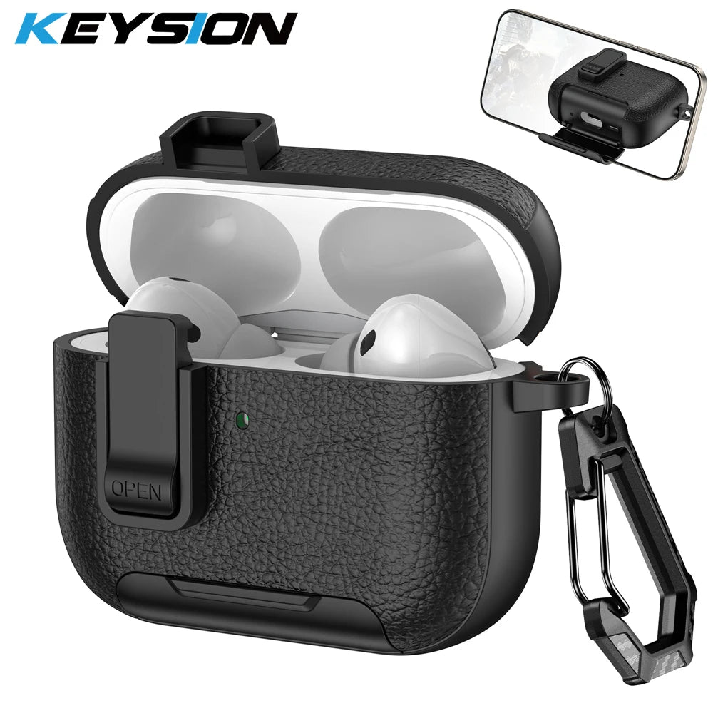 Funda protectora con mosqueton y soporte para AirPods