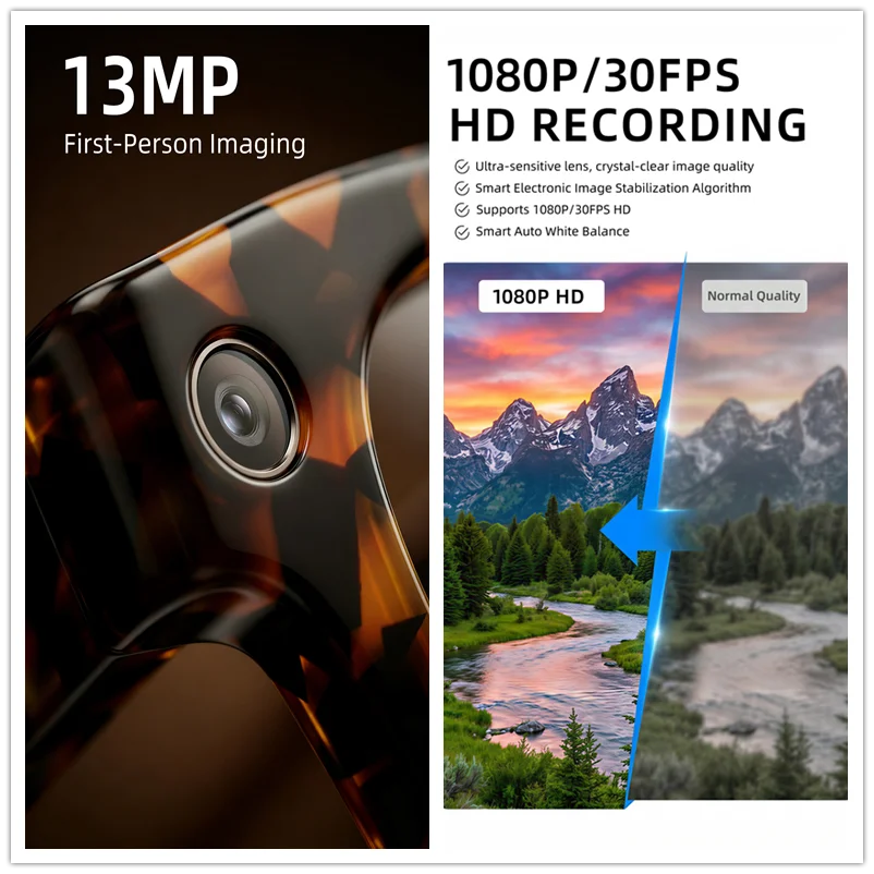 2026New AI Smart Glasses 1300W HD Camera Glasses Photo Recognition Video Record Translation Call Waterproof Sunglasses Men Women