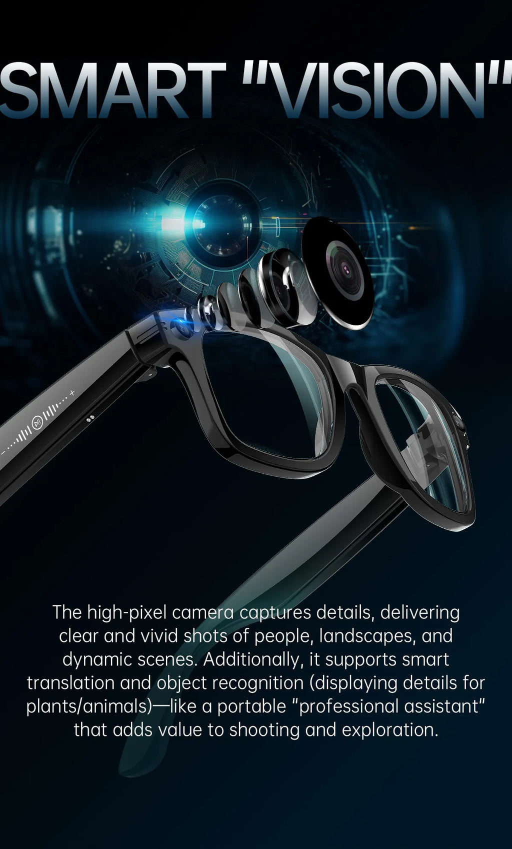 AI 5 Million Pixels Smart Glasses Recording Videos Photo Recognition Answer Translation 290mAh IP66 Waterproof Bluetooth Glasses