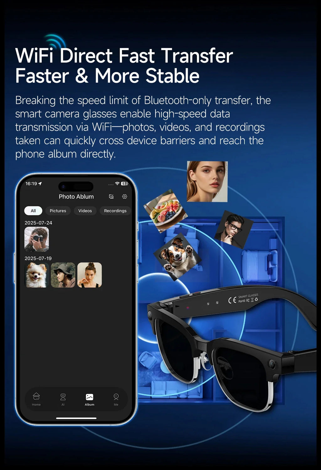 2026 New Smart Glasses with AI Intelligent Q&A Photography Recording Intelligent Translation 800W Camera Bluetooth Smart Glasses