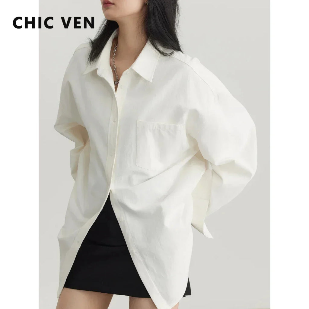 CHIC VEN Korean Women's Long-sleeved Shirt Loose Woman Tops Fashion Woman Blouse Office Lady Coat 2025 Spring Autumn Clothing