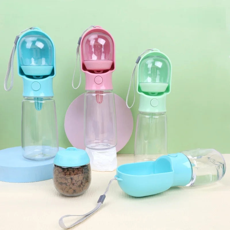 Dog Cat Water Bottle, Portable pet Water Bottle with Food Container, Outdoor Water Dispenser, Leak Proof Water Bottles for Dogs