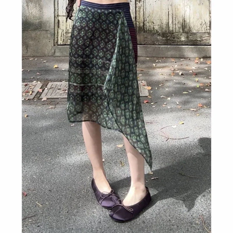 2026 Summer Fashion Foreign Style Printing Temperament Thin Fake Two Irregular Skirt Women's New Short Skirt