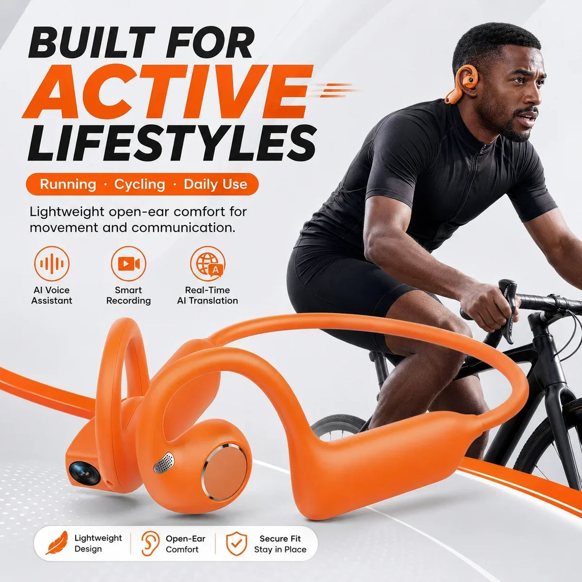 AI Smart Shooting Open Ear Headphones 8MP Camera EIS Anti‑shake Video Recording AI Translation Open‑ear Wireless Bluetooth Sport