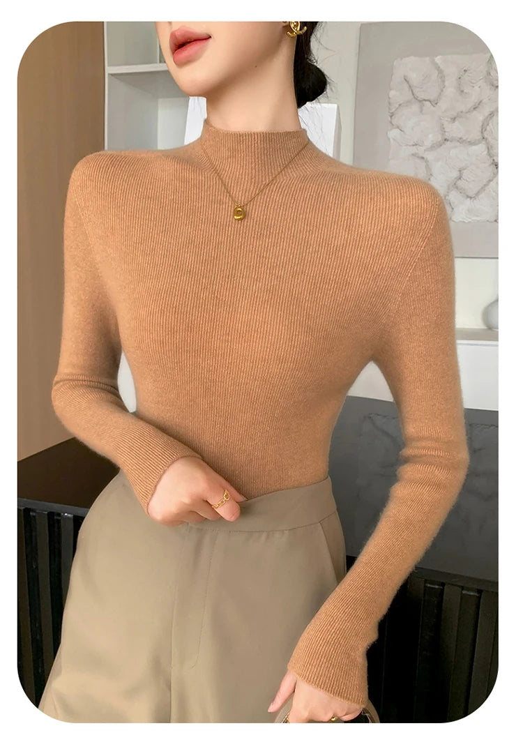 Fashion Woman Autumn Winter Sweater Elegant Female Merino Wool Knitwear Slim Pullover Cashmere Lady Long Sleeve Clothing Tops