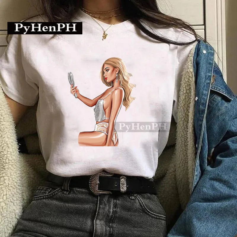 Fashion Girl T Shirt  A Stylish European and American Style Printed T-shirt Is A Great Summer Casual Friend for Women