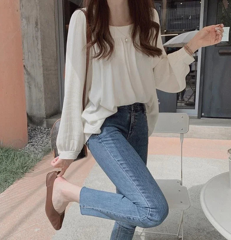 Simple White Shirts & Blouses For Women Crop Japanese Harajuku Fashion Woman Top Offer High Quality Clothing Trend 2025 Novelty