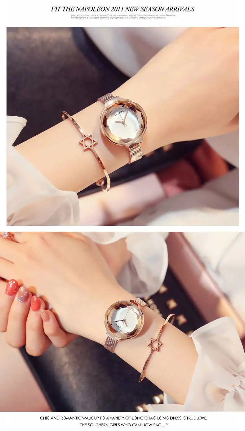 Top Women's Watch Japan Quartz Hours Fine Fashion Woman Clock Bracelet Stainless Steel Simple Birthday Girl's Gift Julius Box
