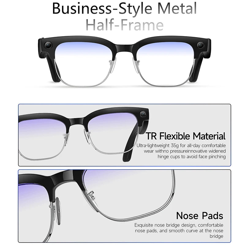 2026 New Smart Glasses with AI Intelligent Q&A Photography Recording Intelligent Translation 800W Camera Bluetooth Smart Glasses