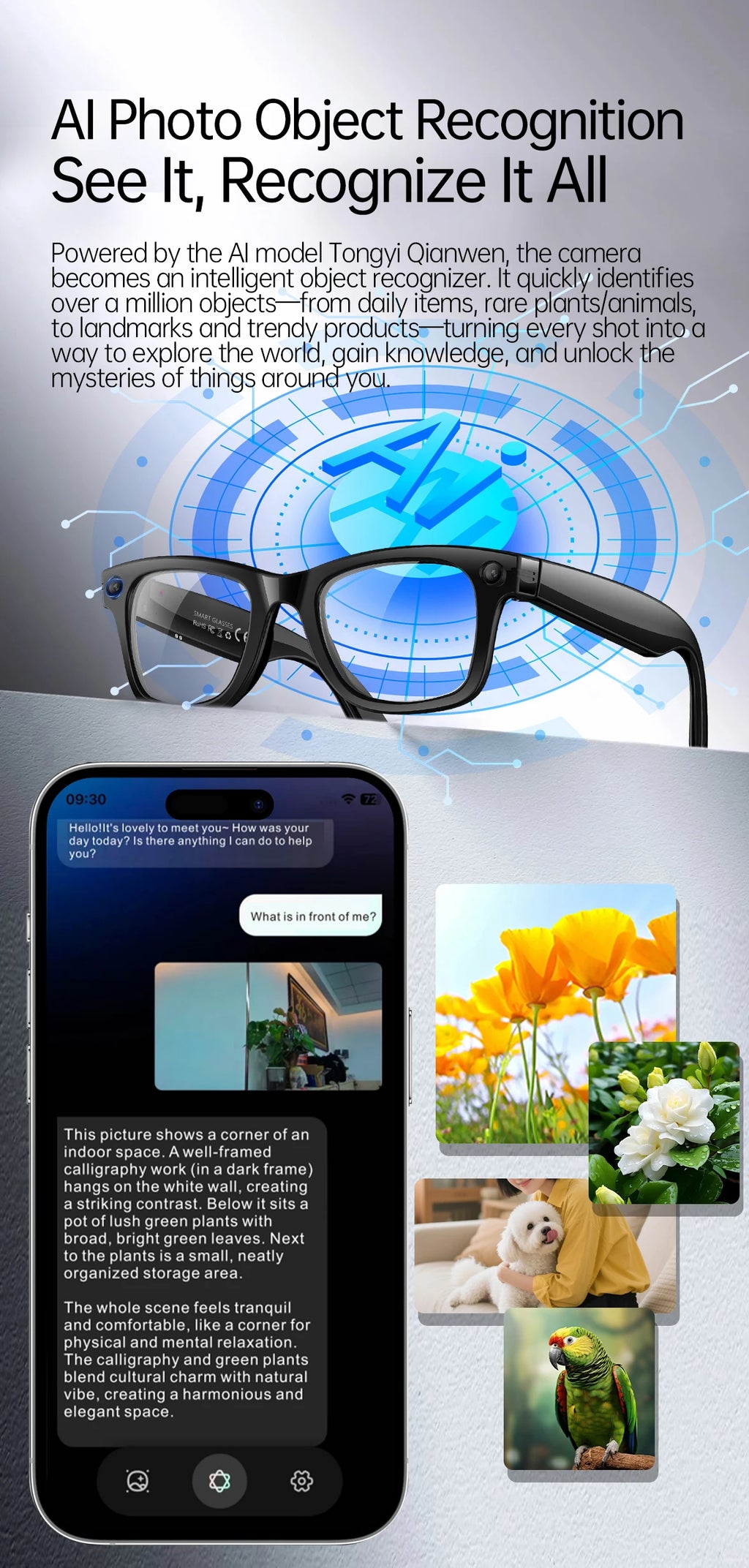 AI 5 Million Pixels Smart Glasses Recording Videos Photo Recognition Answer Translation 290mAh IP66 Waterproof Bluetooth Glasses