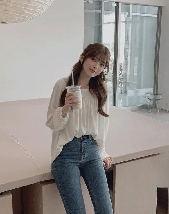 Simple White Shirts & Blouses For Women Crop Japanese Harajuku Fashion Woman Top Offer High Quality Clothing Trend 2025 Novelty