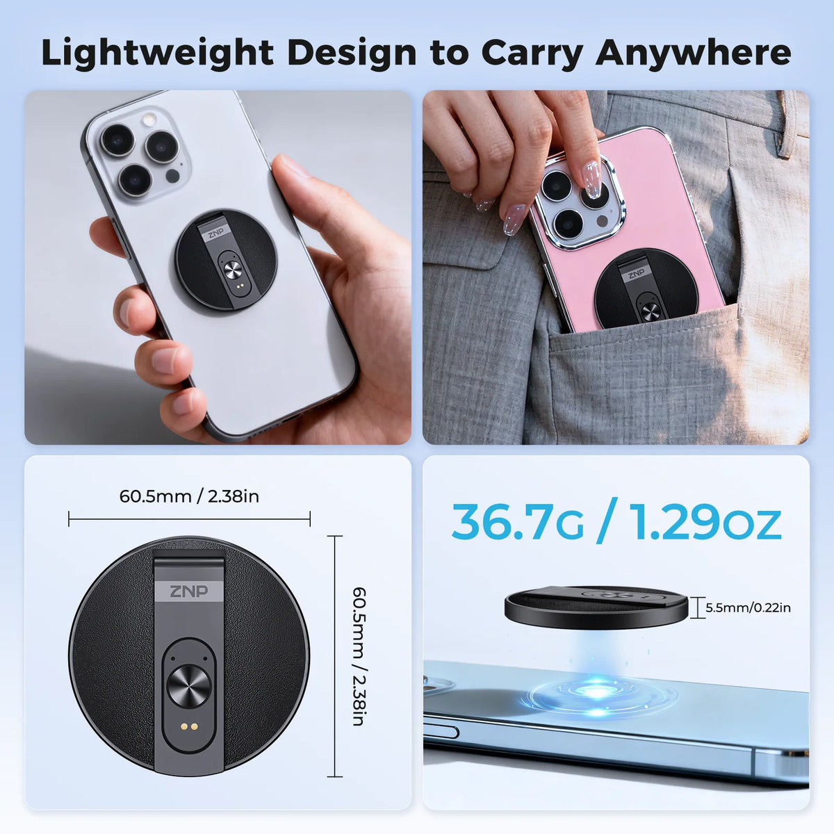 Wireless Bluetooth AI Voice Translator ZNP Magnetic Ultra-thin 150+ Languages Portable Phone Stand Supports Offline For Office