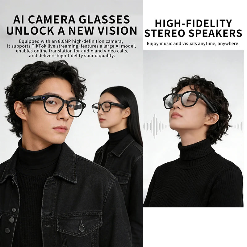 New Fashionable Smart Glasses Intelligent AI Large Model 800W HD Camera 290mAh Battery AI Translation Smart Glasses Men Women