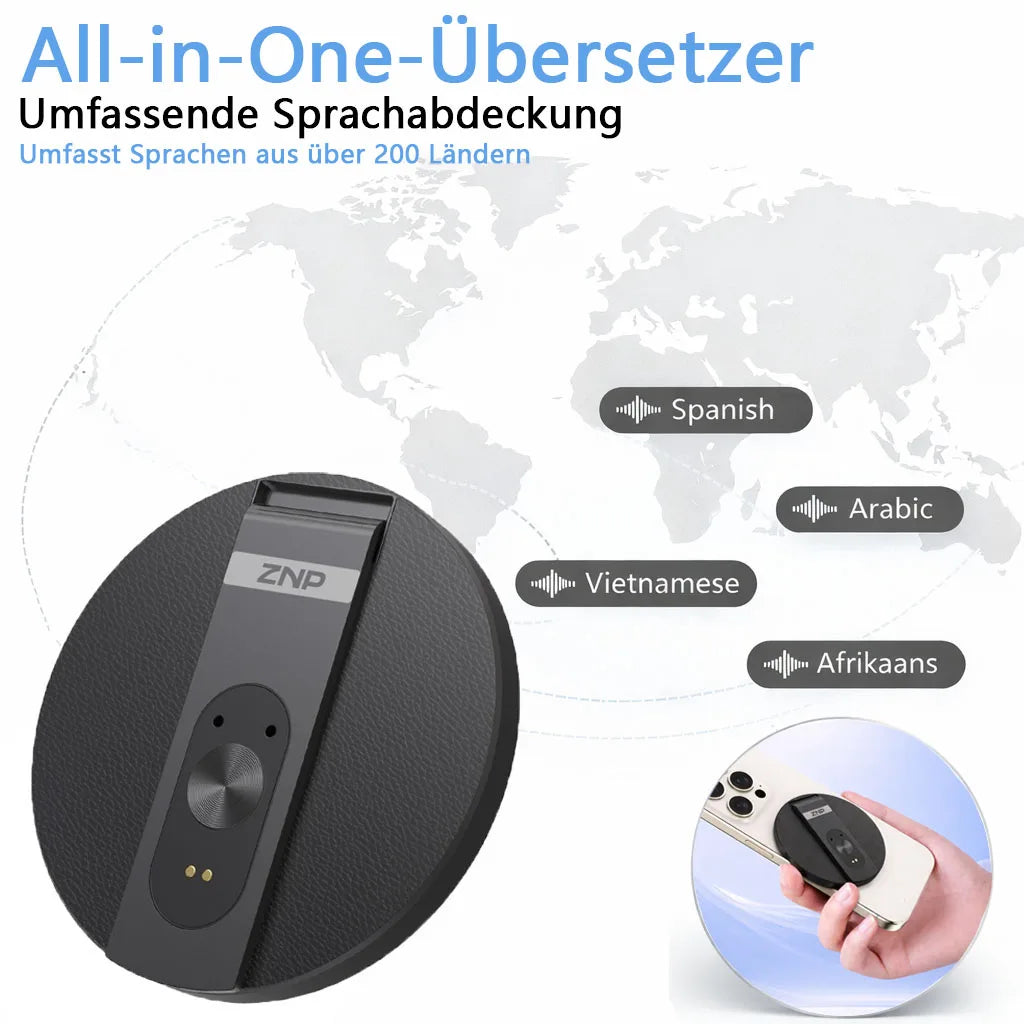 ZNP Magnetic Ultra-thin AI Voice Translator Wireless Bluetooth Portable Foldable Phone Stand 50 Hrs Playback Supports Offline