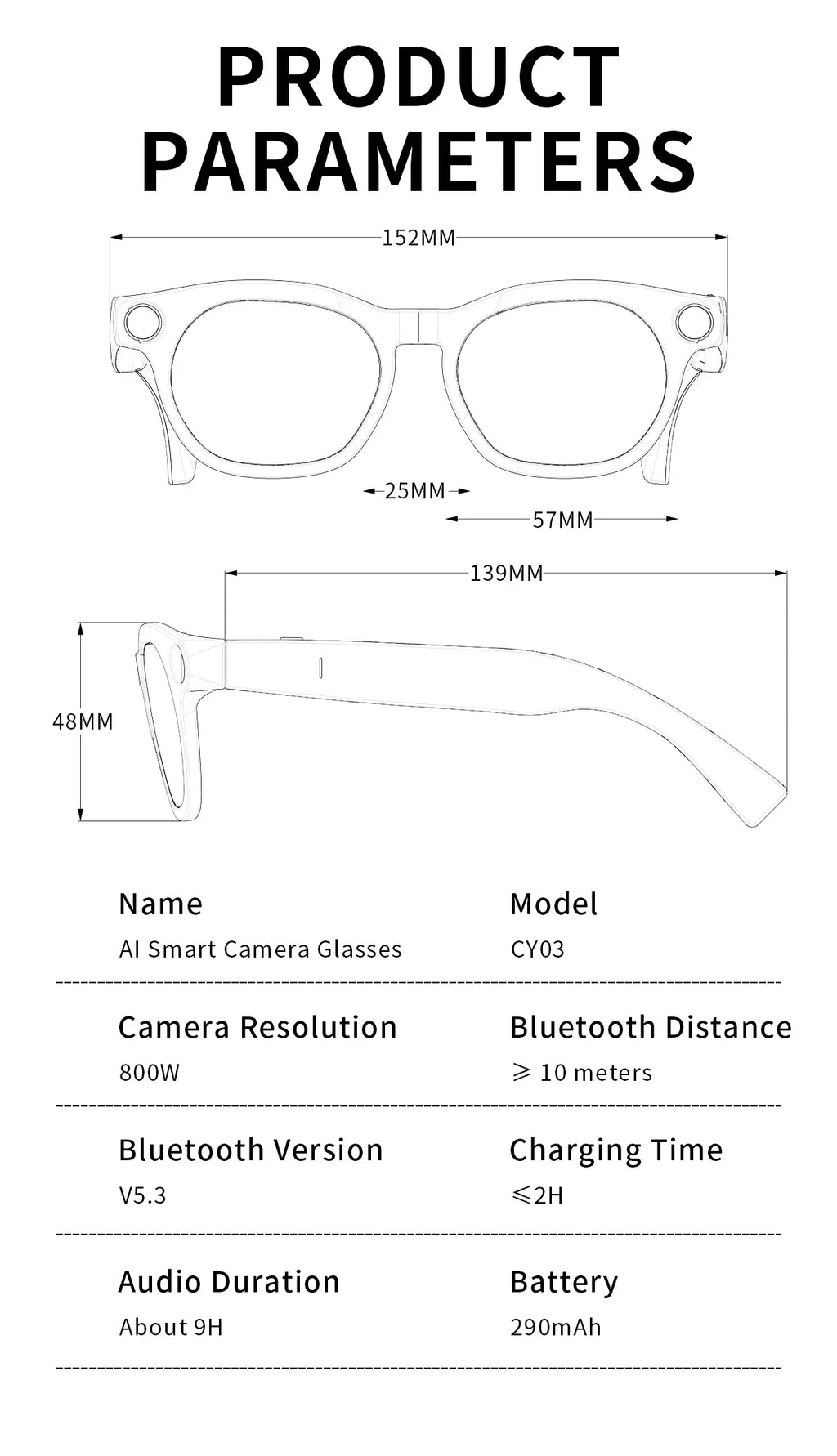New Fashionable Smart Glasses Intelligent AI Large Model 800W HD Camera 290mAh Battery AI Translation Smart Glasses Men Women