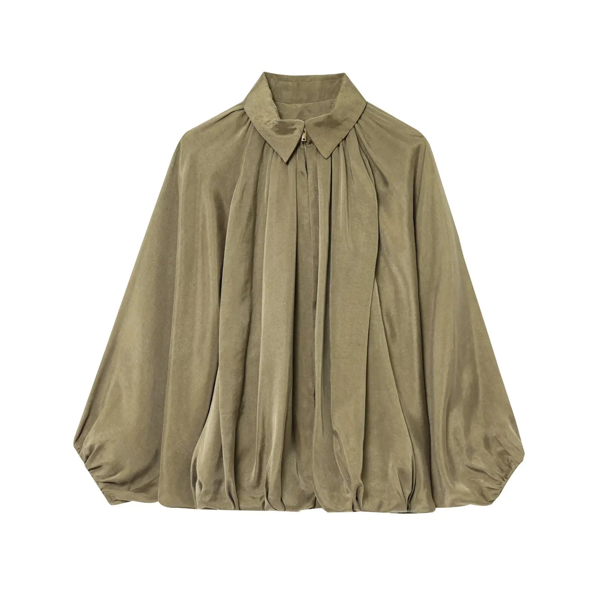 HH 2025 Fashion Woman Casual Zipper Design Solid Coat Spring Women Lapel Bat Sleeve Pleated Design Loose Jacket Top Mujer