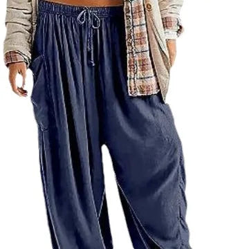Fashion 2025 Autumn and Winter Temperament Women's Clothing Collage Cotton Linen Harem Pants Mid-waist Casual Pants