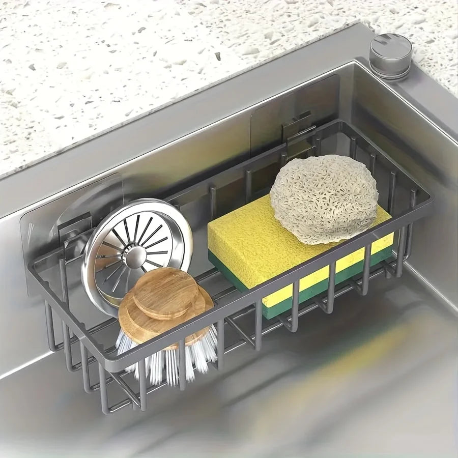 Easy-to-Install Kitchen Sink Organizer, No Drilling Required, Multipurpose Storage Rack Suitable for Sponges,Brushes, and Towels