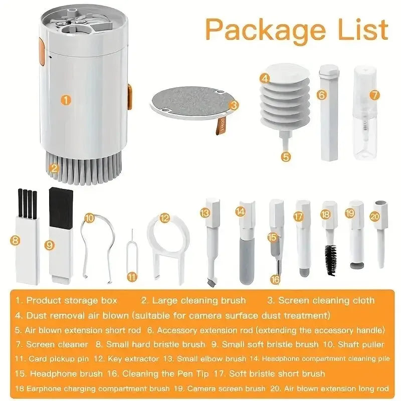 20-in-1 Cleaner Kit Computer Keyboard Brush Earphones Cleaning Pen Camera Cleaning Spray Bottle Cleaning Tools Keycap Puller Set