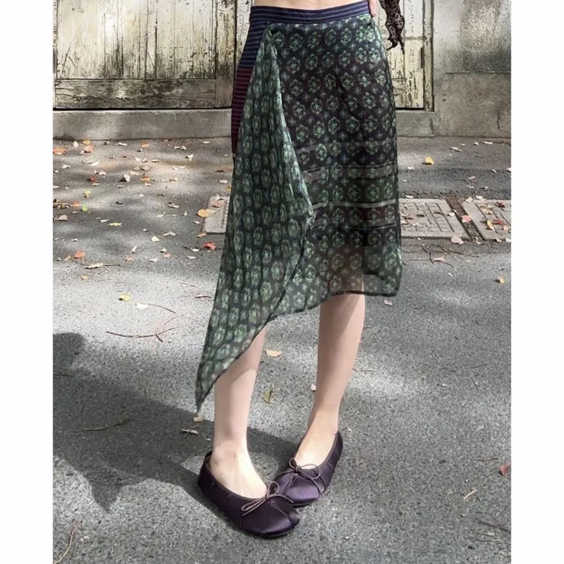 2026 Summer Fashion Foreign Style Printing Temperament Thin Fake Two Irregular Skirt Women's New Short Skirt