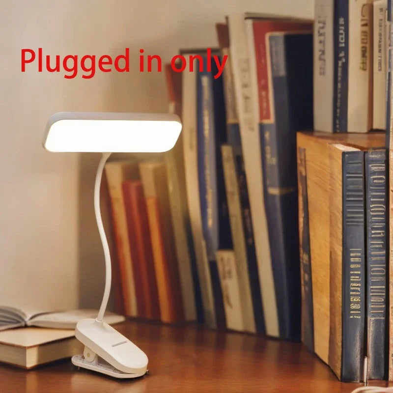 LED Clip-On Desk Lamp With Eye Care,360° Flexible,USB Rechargeable & Plug-in Dimmable LED Night Desk Lamp for Bedroom Study Read