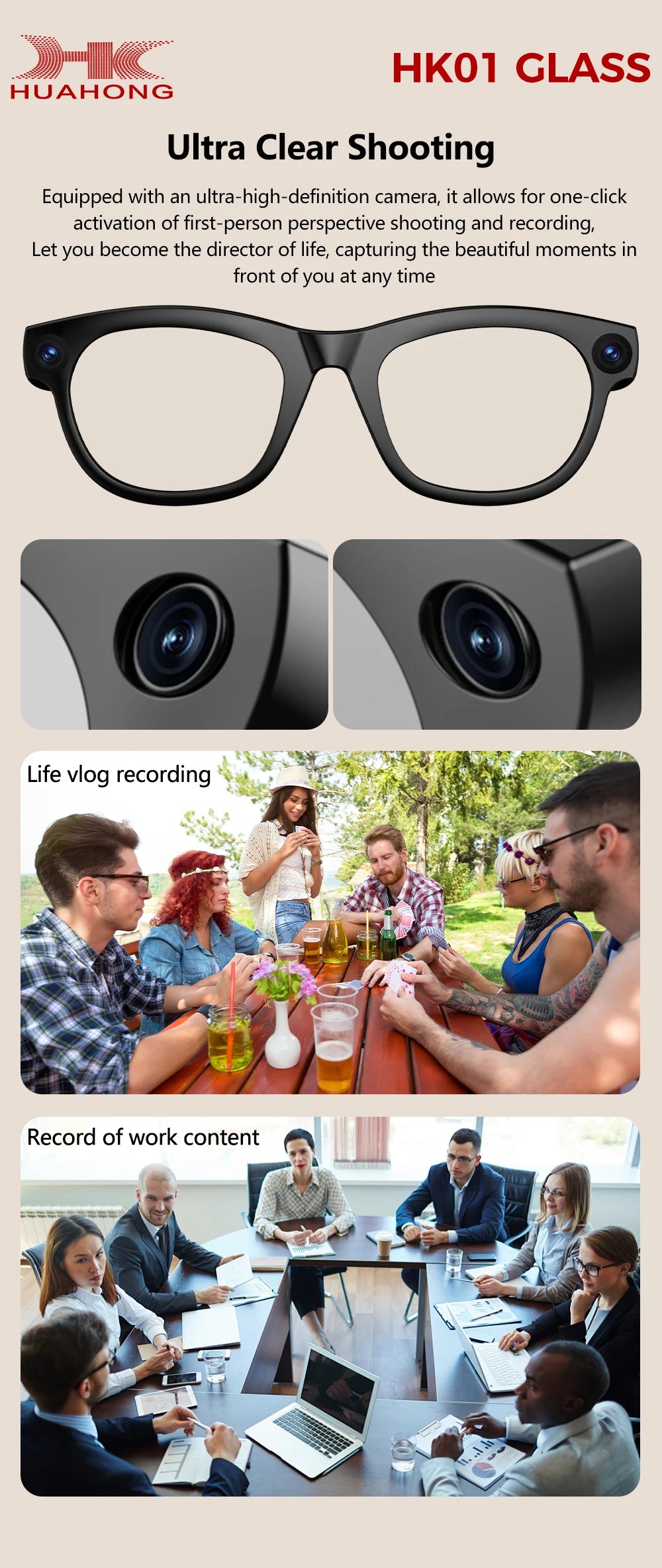 GML5.2 AI New Smart Glasses 1300W Camera Live Streaming Real-Time Translation Meeting Assistant Audio And Video Calls AI Glasses