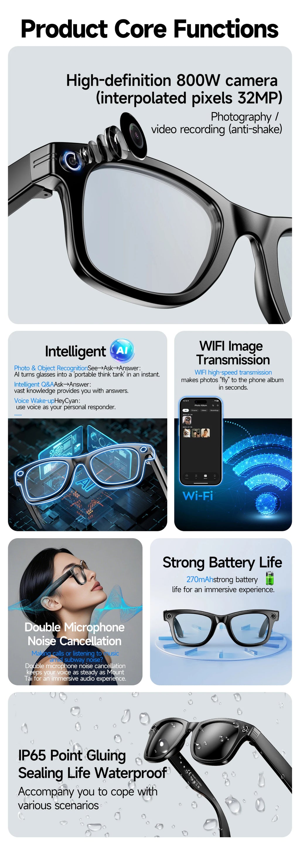 AI Smart Glasses with 8MP Camera Video Recording 100+ Languages Translation Sunglasses Bluetooth Call Music Play Men Women 2026