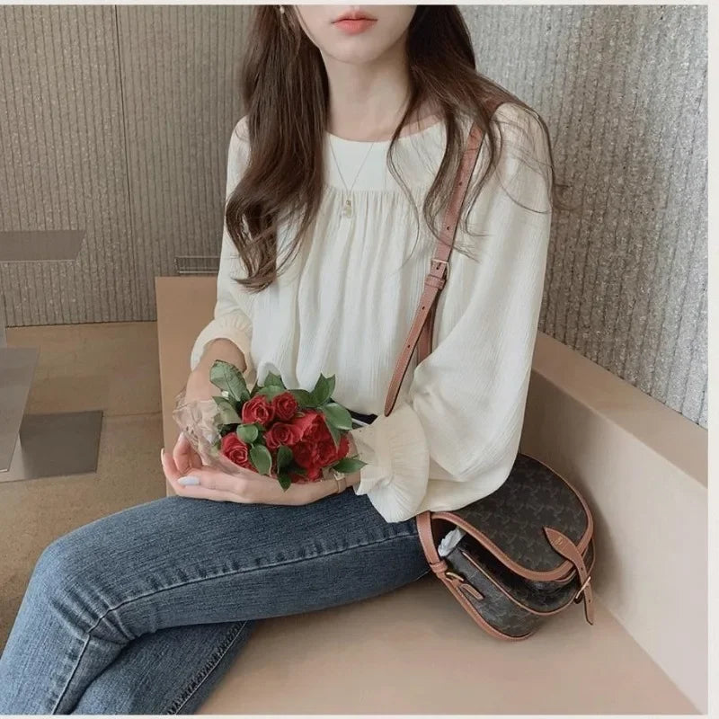 Simple White Shirts & Blouses For Women Crop Japanese Harajuku Fashion Woman Top Offer High Quality Clothing Trend 2025 Novelty
