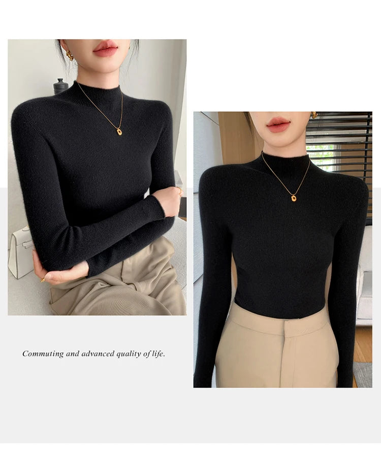 Fashion Woman Autumn Winter Sweater Elegant Female Merino Wool Knitwear Slim Pullover Cashmere Lady Long Sleeve Clothing Tops