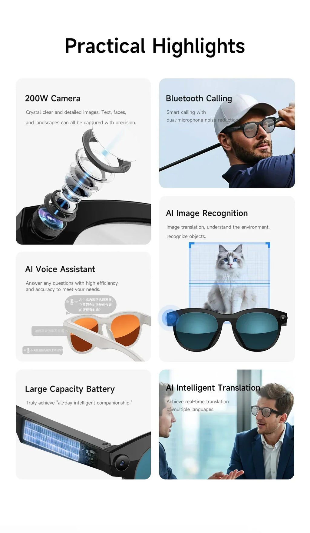 2026 New Smart Glasses  8MP Camera WiFi Bluetooth Touch Control IP65 Waterproof AI Translation Noise Cancelling AI Glasses Women