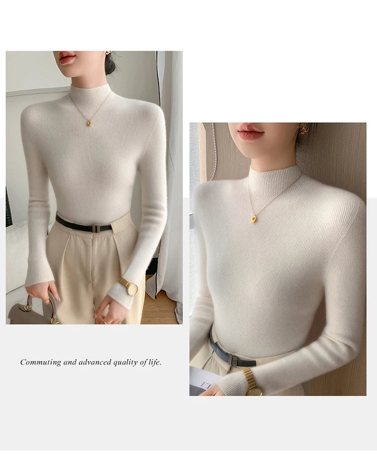 Fashion Woman Autumn Winter Sweater Elegant Female Merino Wool Knitwear Slim Pullover Cashmere Lady Long Sleeve Clothing Tops