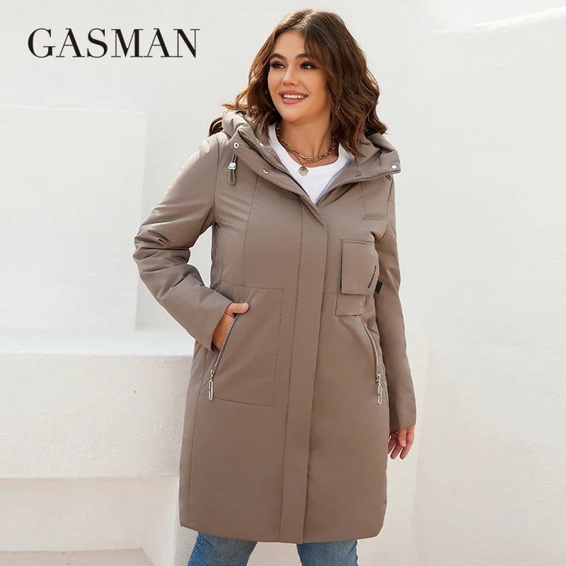 GASMAN women's jacket spring 2022 long Fashion Woman coat hooded waistline casual Outwear Brand High-Quality lady parkas 8293